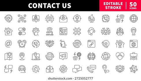 Contact us editable line icons set. communication and support elements