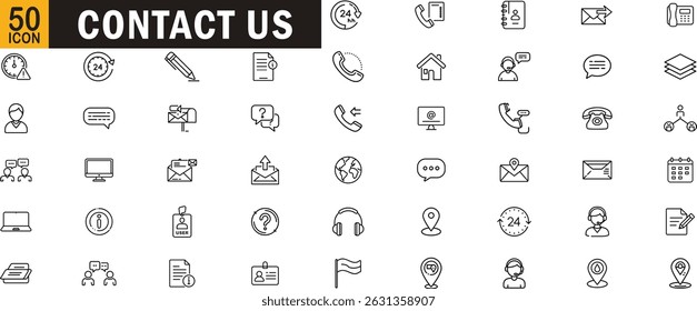 Contact us editable outline icon set. Phone, email, address, chat, support and more
