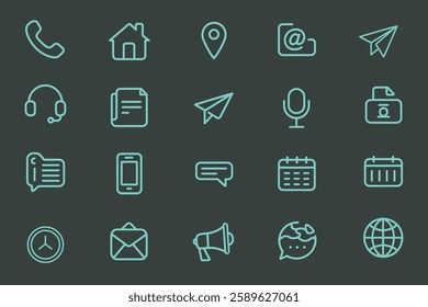 Contact us editable stroke outline icons set isolated on white background flat vector illustration. Pixel perfect