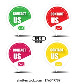 Contact us with envelope colorful stickers, labels, tags, icons and symbols - EPS10, vector.