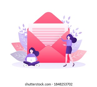 Contact us envelope people. Landing page. Modern advertising for concept design. Online communication. Digital marketing illustration. Customer service.