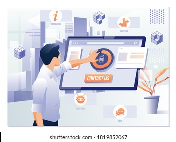 Contact Us Feedback Customer Support Help Concept.Online Customer Support and Helpdesk Concept. Flat Cartoon Vector Illustration.