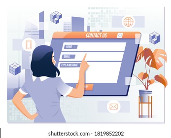 Contact Us Feedback Customer Support Help Concept.Online Customer Support and Helpdesk Concept. Flat Cartoon Vector Illustration.