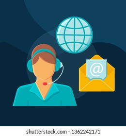 Contact us flat concept vector icon. Global helpdesk idea cartoon color illustrations set. Customer support service. Call center. Helpline. Phone, email tech desk. Isolated graphic design element