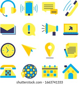 Contact us flat icons set vector illustration. Contains such icon as message, chat, call, email, mail and more. Editable stroke