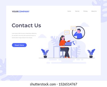 Contact Us flat vector illustration concept,can be used for landing page, ui, web, app intro card, editorial, flyer, and banner.