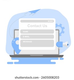 Contact Us form concept for web banner, landing page, business presentation, website banner, customer service, complaint assistance for customers. EPS 2