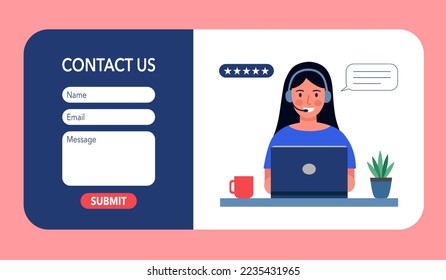 Contact us form template in flat design. Customer support.