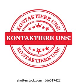 Contact us! (German language: Kontaktiere uns!) - label  / sticker  / sign / icon, also for print