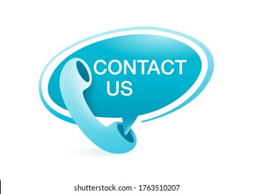 Contact us glossy web button in 3D decoration - dialog bubble and phone headset - isolated vector website element