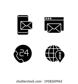 Contact us glyph icons set. Call center. Support service. Thin line customizable illustration. Contour symbol. Vector isolated outline drawing.