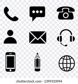 contact us graphic icon vector isolated on transparent background, communucation computer and mobile phone icons set, sign smart telephone technology, commumication contact icons vector set