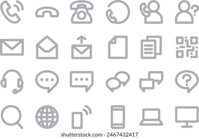 Contact us gray line drawing icon set