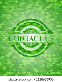 Contact us green emblem with triangle mosaic background