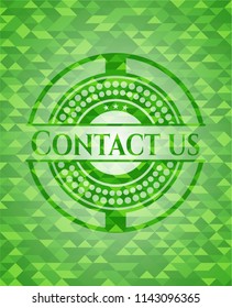 Contact us green emblem with triangle mosaic background