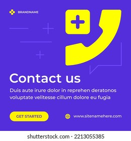 Contact us handset add button customer care cyberspace help information social media post vector illustration. Client assistant aid problem solving assistance feedback interaction marketing helpline