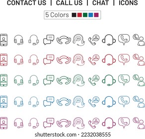 Icono de contacto con nosotros, icono de chat, juego de iconos de línea de tema. Icono vector totalmente editable perfecto para sitios web, gráficos de información y medios de impresión
