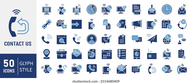 Contact us icon collection. Containing phone, email, chat, location, calendar icon. Simple flat vector.