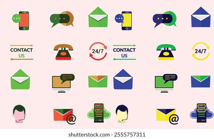 Contact us icon collection set. Containing phone, email, chat, location, smartphone, conversation, calendar icon. Simple line vector.