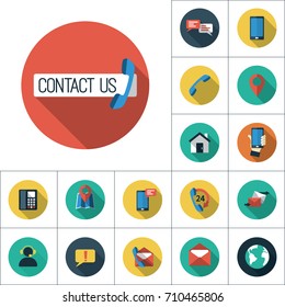 contact us icon, flat set on white background
