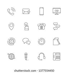 Contact us icon. Internet website business symbols for contact or support page telephone envelope map vector thin line pictures
