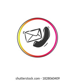 Contact Us Icon. Landline Phone And Email Envelope Pictogram. Concept Of Social Media And Business Website Client Communication. Hand Drawn Pencil Sketch Vector Illustration For Site Ui