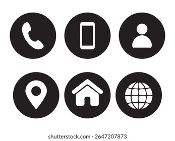 Contact us icon set. Address sign. Mobile symbol. Website button isolated on white background.