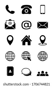 Kontaktieren Sie uns Symbol in schwarz gesetzt. Telefon, Smartphone, Uhr, E-Mail 