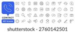 Contact Us icon set. Business contact us icons in line style. Editable web icons for communication, phone, email, contact, website and address. Vector illustration.