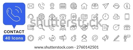Contact Us icon set. Business contact us icons in line style. Editable web icons for communication, phone, email, contact, website and address. Vector illustration.
