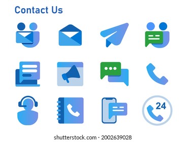 Contact Us Icon Set Collection From Email Call Hone Web Form Message Smartphone Chat And Text Mail Envelope Symbol Blue Modern