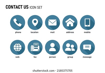 Kontaktieren Sie uns Icon Set. Kommunikationsvektorflache Illustration für Web.