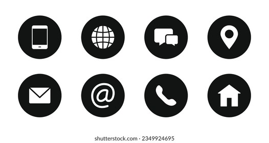 Contact Us icon set. Communication icons. Contact, call, email, сhat, support etc. Vector glyph icon.