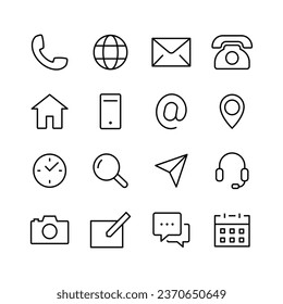 Contact us icon set. Communication Social Media network icon call us email mobile signs. Customer service. Contact support line icons set, editable stroke isolated on white, linear vector outline