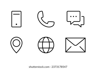 Contact us icon set. Communication Social Media network icon call us email mobile signs. Customer service. Contact support line icons set, editable stroke isolated on white, linear vector outline