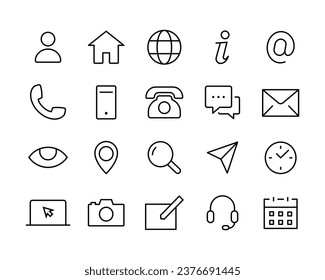 Contact us icon set. Communication Social Media network icon call us email mobile signs. Customer service. Contact support line icons set, editable stroke isolated on white, linear vector outline