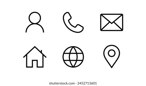 Contact us icon set. Communication Social Media network icon call us email mobile signs. Customer service. Contact support line icons set, editable stroke isolated on white, linear vector outline