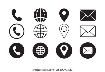 .Contact us icon set. Contact and Communication Icons. Phone, Website, Location, email,  for computer and mobile apps vector eps 10