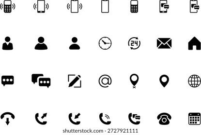 Contáctenos conjunto de iconos. Contacto de comunicación para tarjeta de visita, usuario, teléfono, correo, Sitio web, ubicación, Dirección, teléfono, signo de símbolo para App y Sitio web, Ilustración vectorial.