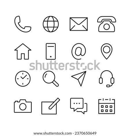 Contact us icon set. Communication Social Media network icon call us email mobile signs. Customer service. Contact support line icons set, editable stroke isolated on white, linear vector outline