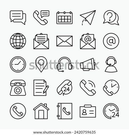Contact us icon set. Communication, email, chat, address, time, symbol collection. vector set illustration.