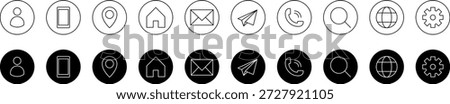 Contact us icon set. Communication contact for Business card, user, phone, mail, website, location, address, telephone, symbol sign for apps and website, vector illustration.