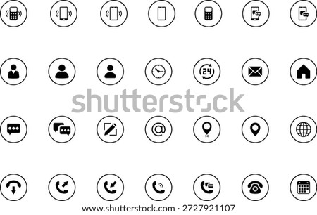 Contact us icon set. Communication contact for Business card, user, phone, mail, website, location, address, telephone, symbol sign for apps and website, vector illustration.