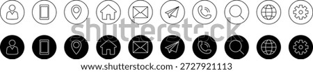 Contact us icon set. Communication contact for Business card, user, phone, mail, website, location, address, telephone, symbol sign for apps and website, vector illustration.