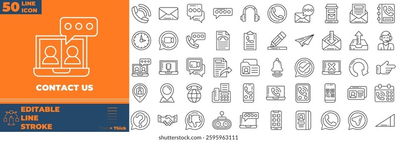 Contact Us icon set. Containing email, support, telephone,and more. Line vector icons collection.