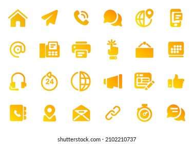 Contáctenos diseño de conjunto de iconos. Serie de iconos naranja. Vector Premium