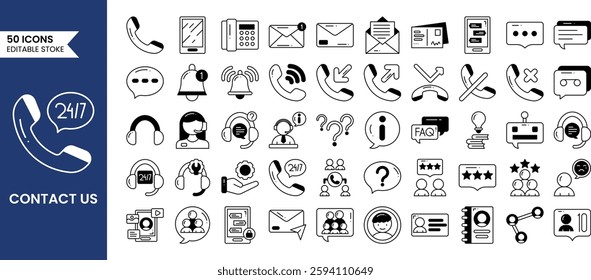 Contact us icon set in duotone style. Support, mobile, phone, talk, call center and more. Vector illustration