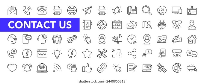 Contact us icon set with editable stroke. Social Media network thin line icon collection. Vector illustration