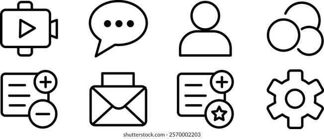 Contact us icon set with editable stroke. Social Media network thin line icon collection. Vector illustration