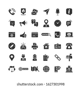 Contact us icon set in flat style. Mobile communication vector illustration on white isolated background. Phone call business concept.